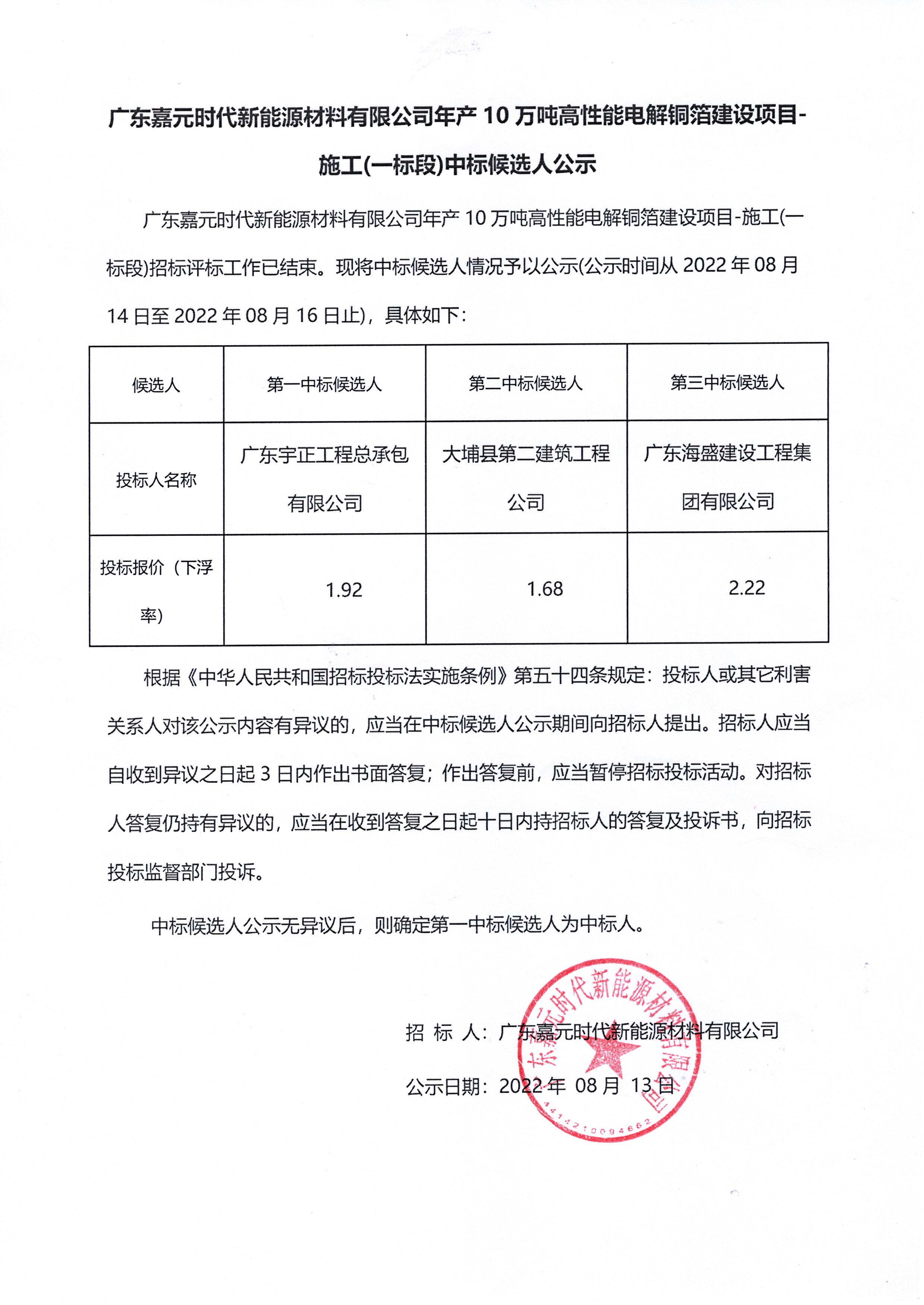 廣東嘉元時代新能源材料有限公司年產(chǎn)10萬噸高性能電解銅箔建設(shè)項目-施工(一標段)中標候選人公示.jpg